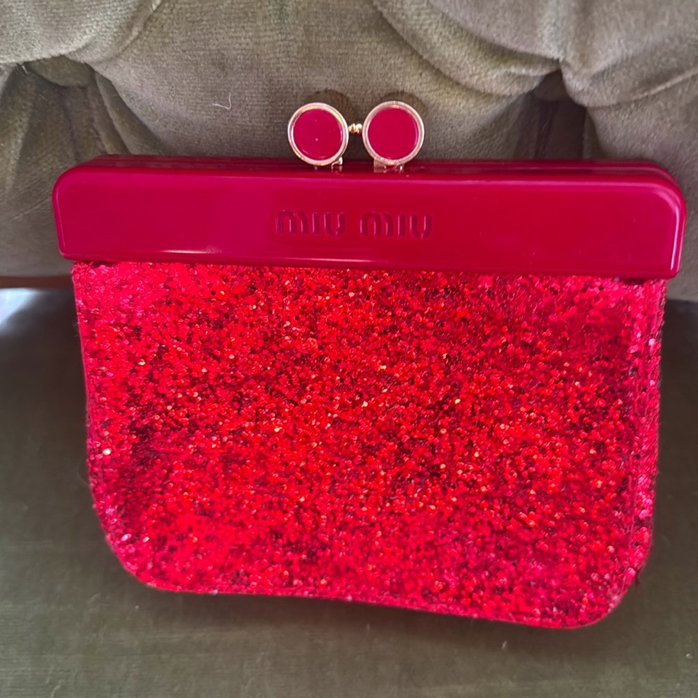Miu Miu Red Glitter kiss lock snap coin purse - Picture 2 of 4